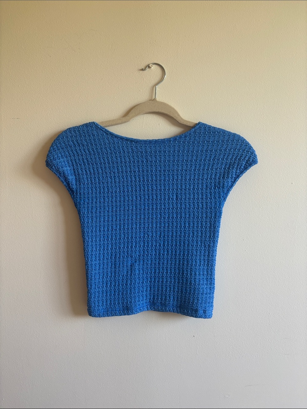 Find Me Now Blue Textured Cap-Sleeve Knit Crop
